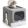 Stängd Kattlåda med Enkel Rengöring – Modern Litter Box (Grå/Vit)