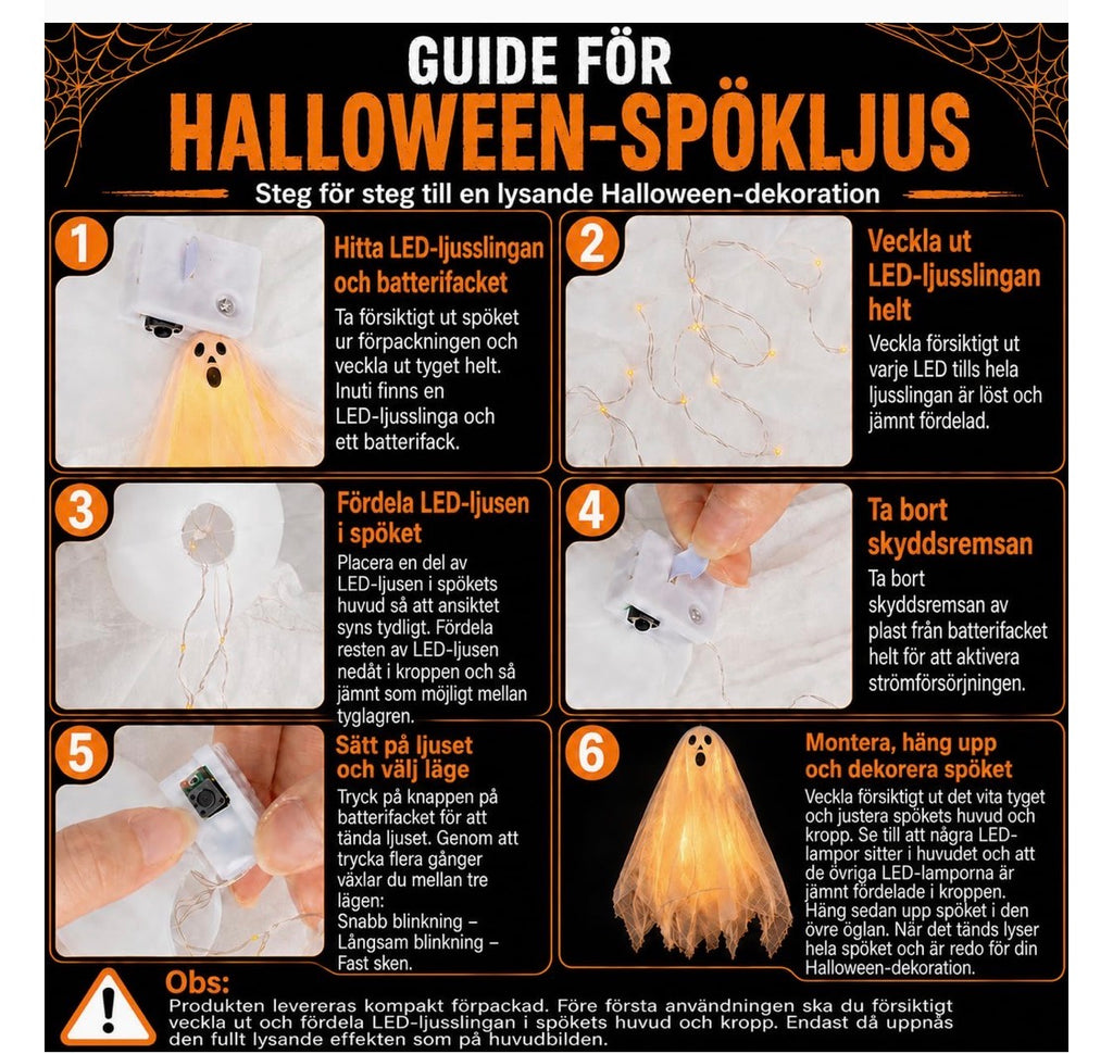 Halloween Hängande Spöken med LED-belysning (3-pack)