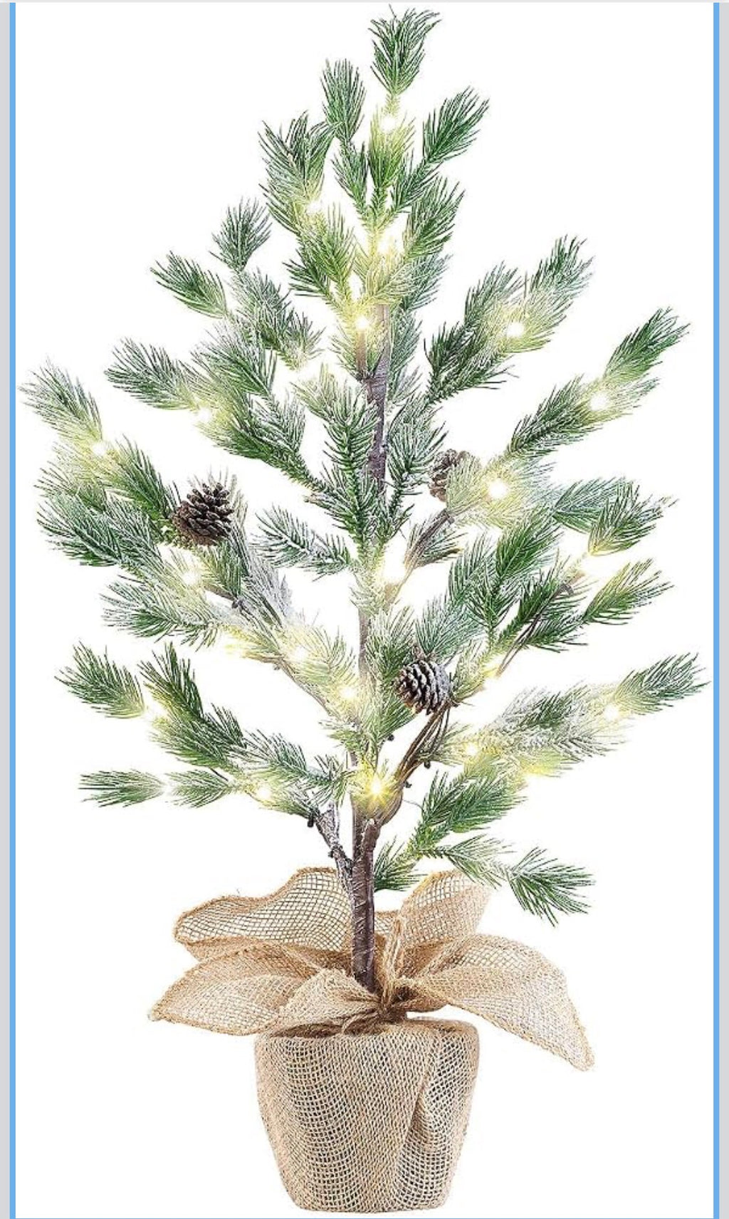 Litad Julgran med LED-belysning & Jutesäck (70 cm, 24 LED, Konstsnö & Kottar