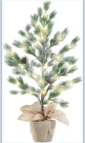 Litad Julgran med LED-belysning & Jutesäck (70 cm, 24 LED, Konstsnö & Kottar