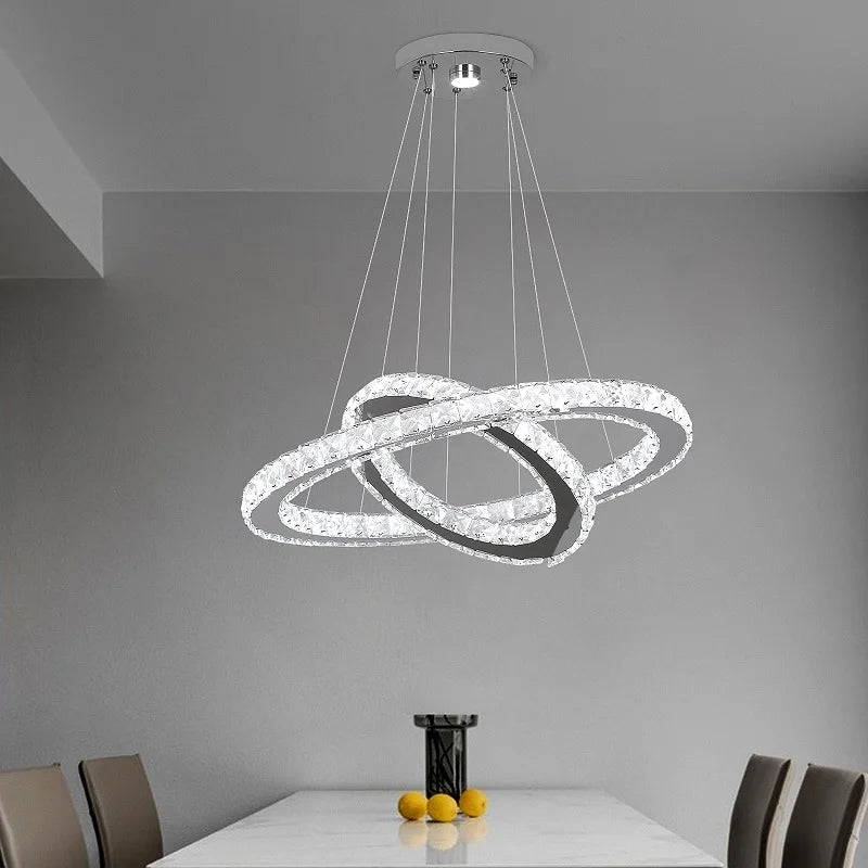 Modern LED Kristallpendel 2 Ringar – Kristallkrona med Fjärrkontroll