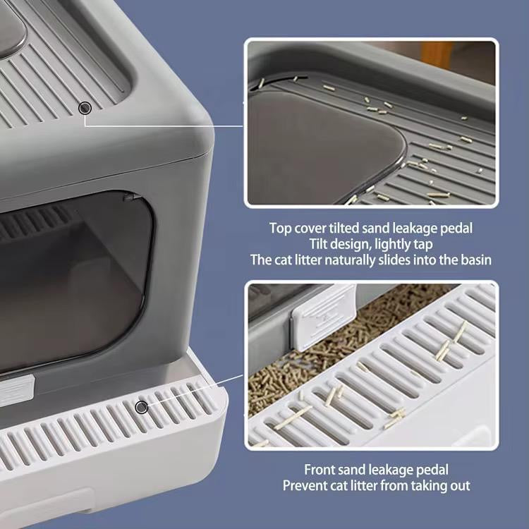 Stängd Kattlåda med Enkel Rengöring – Modern Litter Box (Grå/Vit)
