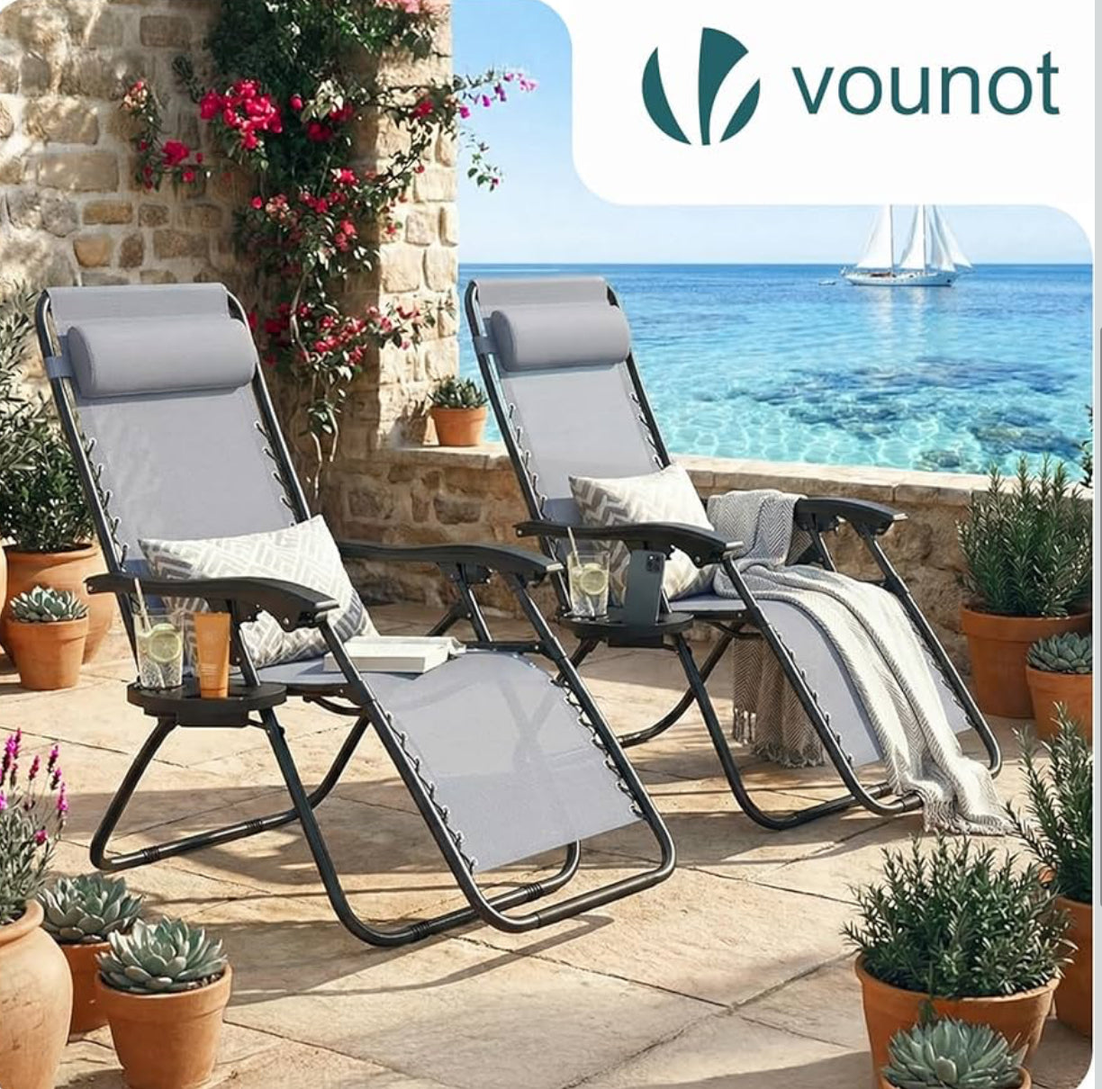 Zero Gravity Reclining Chair Set (2 pcs) – Premium Outdoor Relaxation