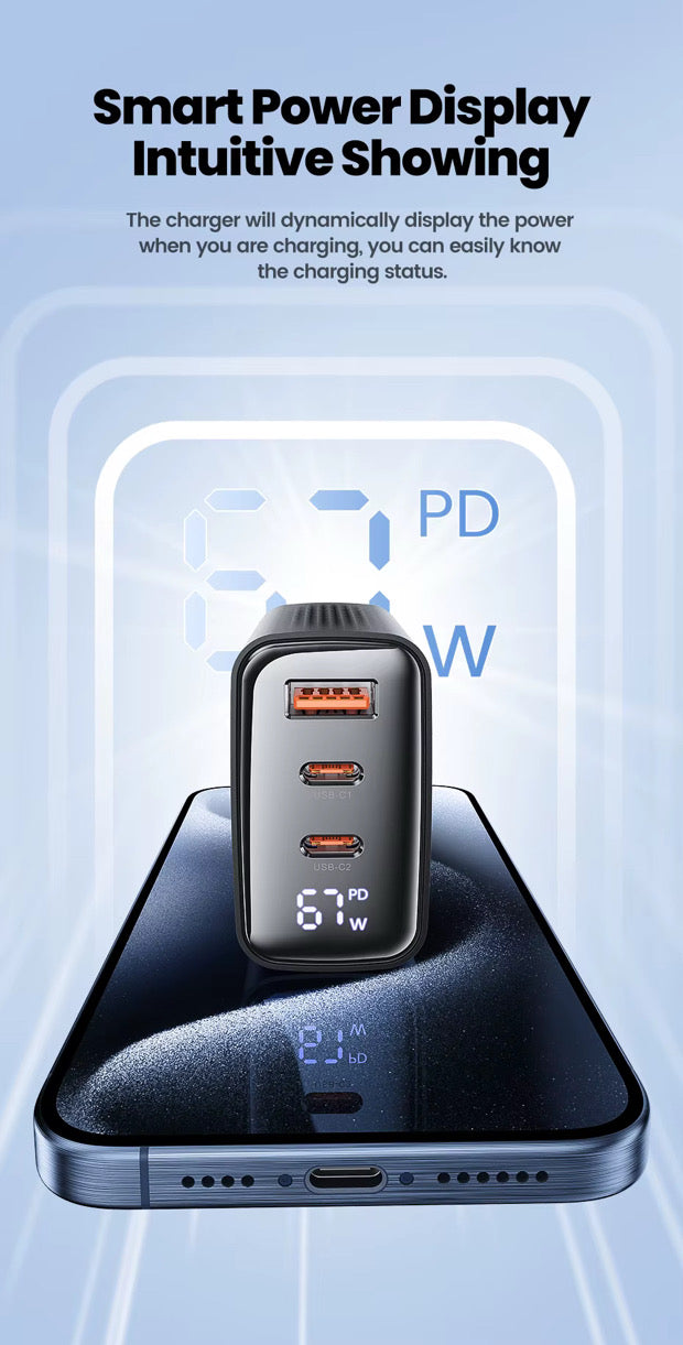 Toocki 67W GaN Fast Charger - 3 Portar (Snabbladdare)