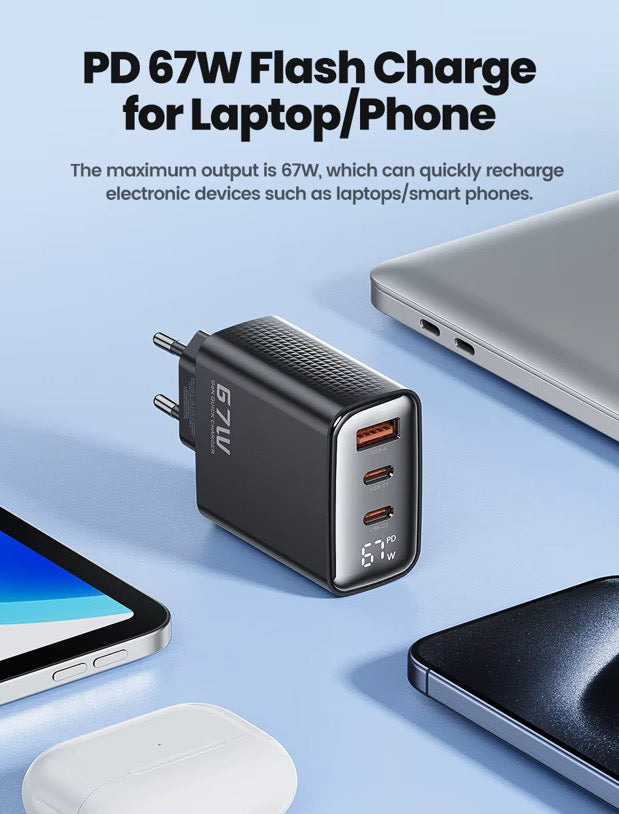 Toocki 67W GaN Fast Charger - 3 Portar (Snabbladdare)