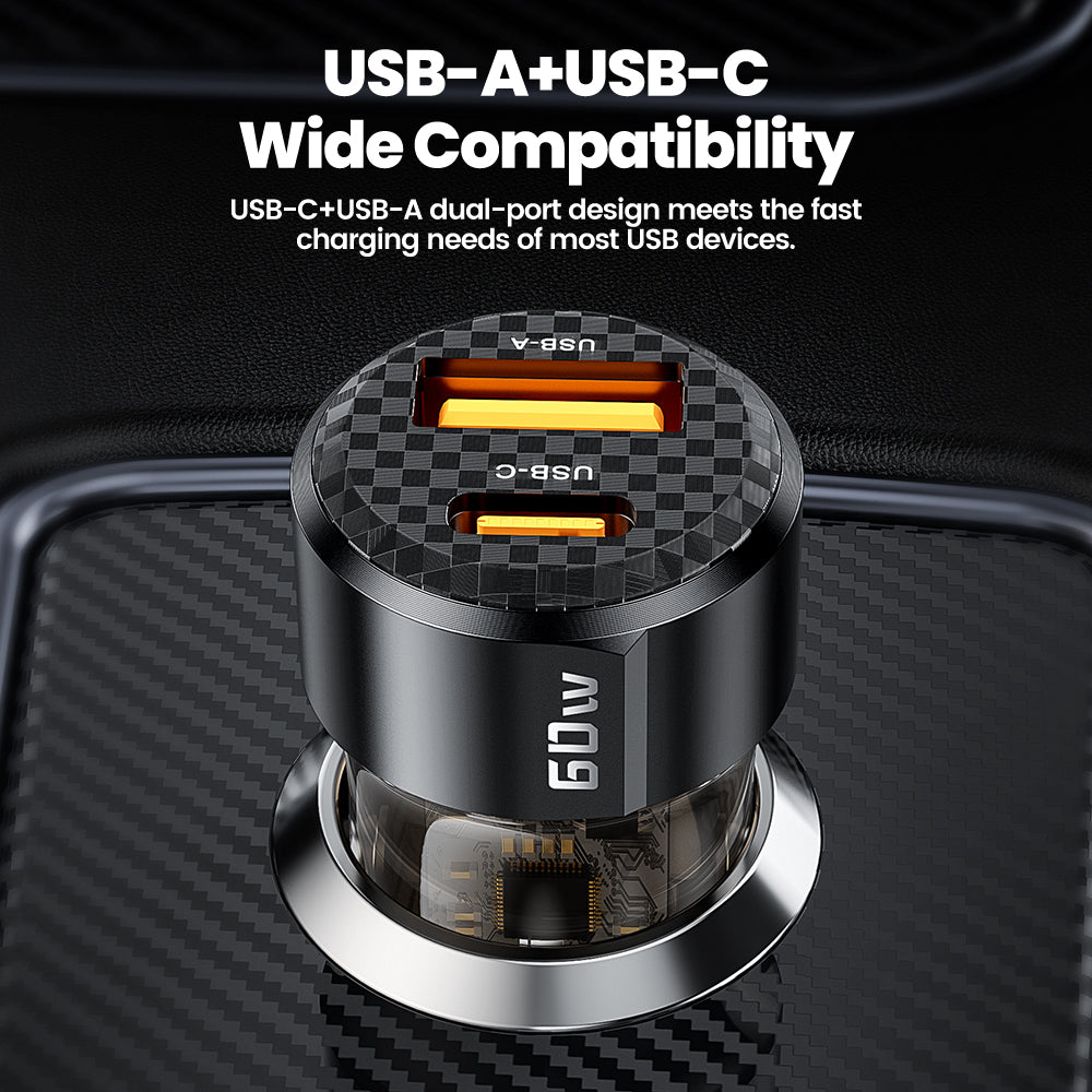 Snabb billaddare 60W (USB-C + USB-A) - Modell TCC60-LL01