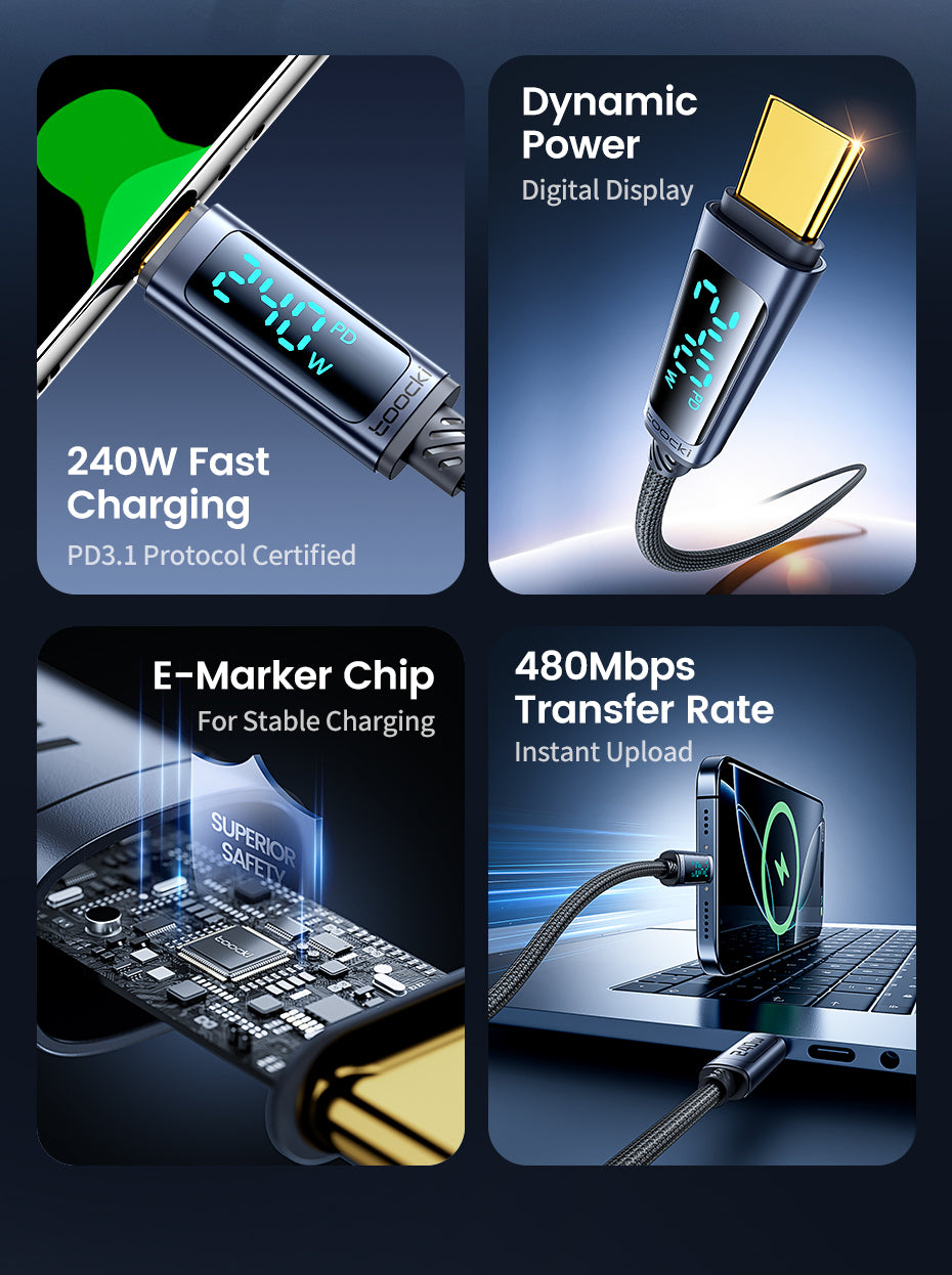 Toocki 240W USB-C till USB-C Kabel med Digital Display