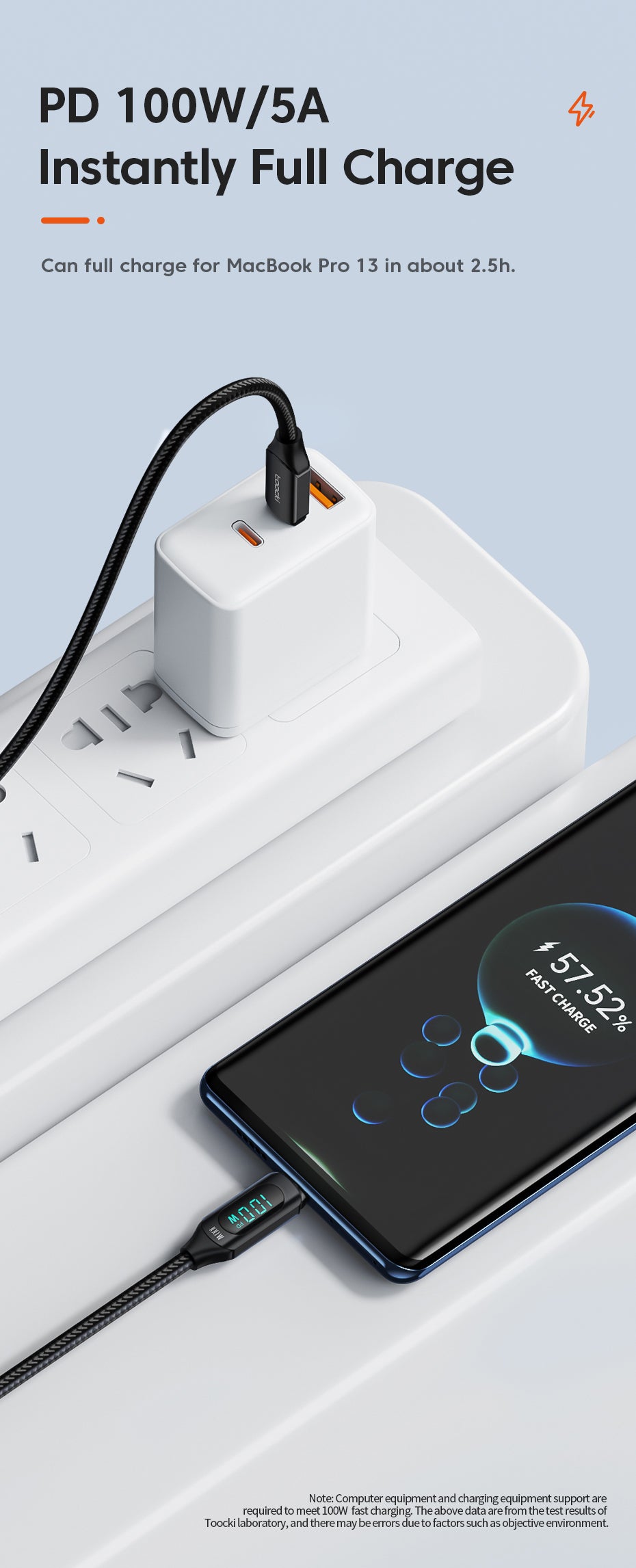 Toocki 100W USB-C till USB-C Digital Kabel - 1 meter