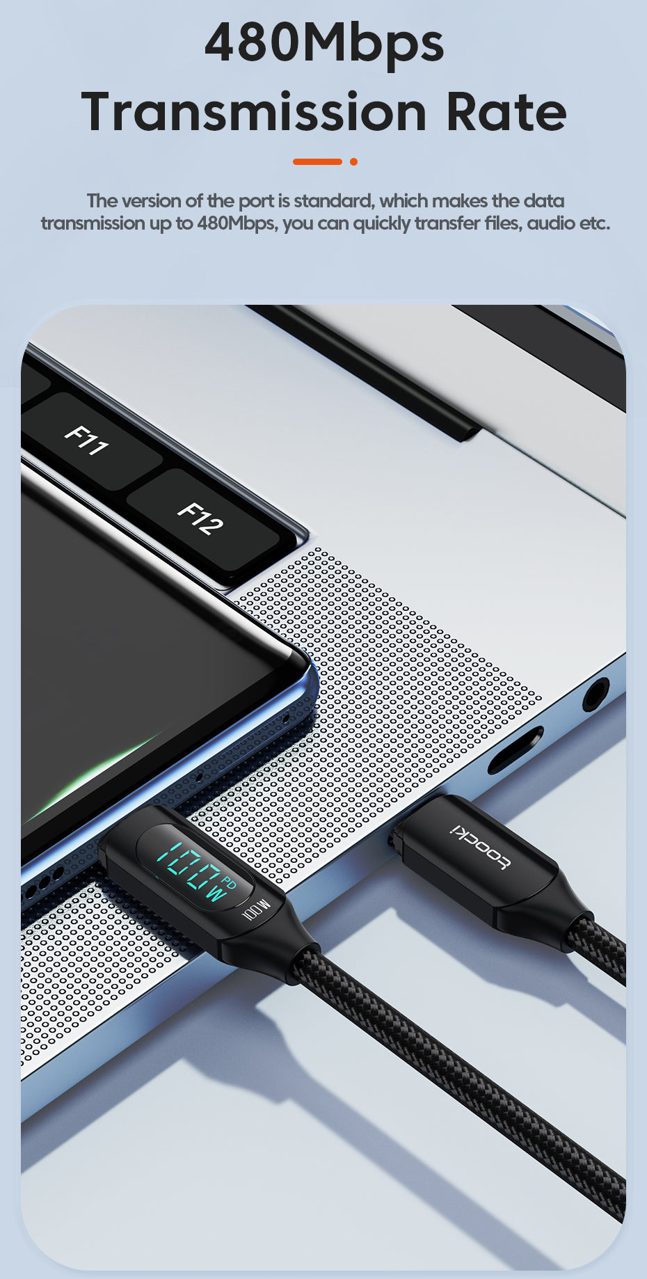 Toocki 100W USB-C till USB-C Digital Kabel - 1 meter