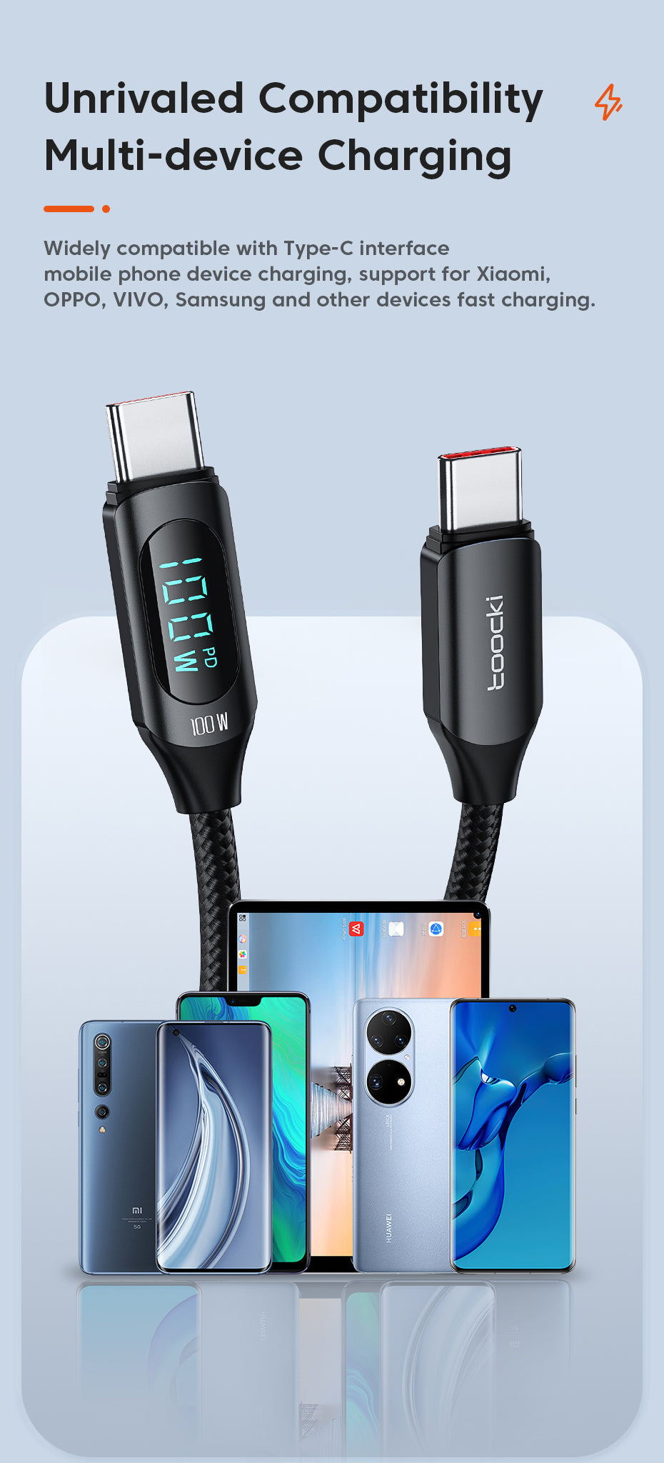 Toocki 100W USB-C till USB-C Digital Kabel - 1 meter