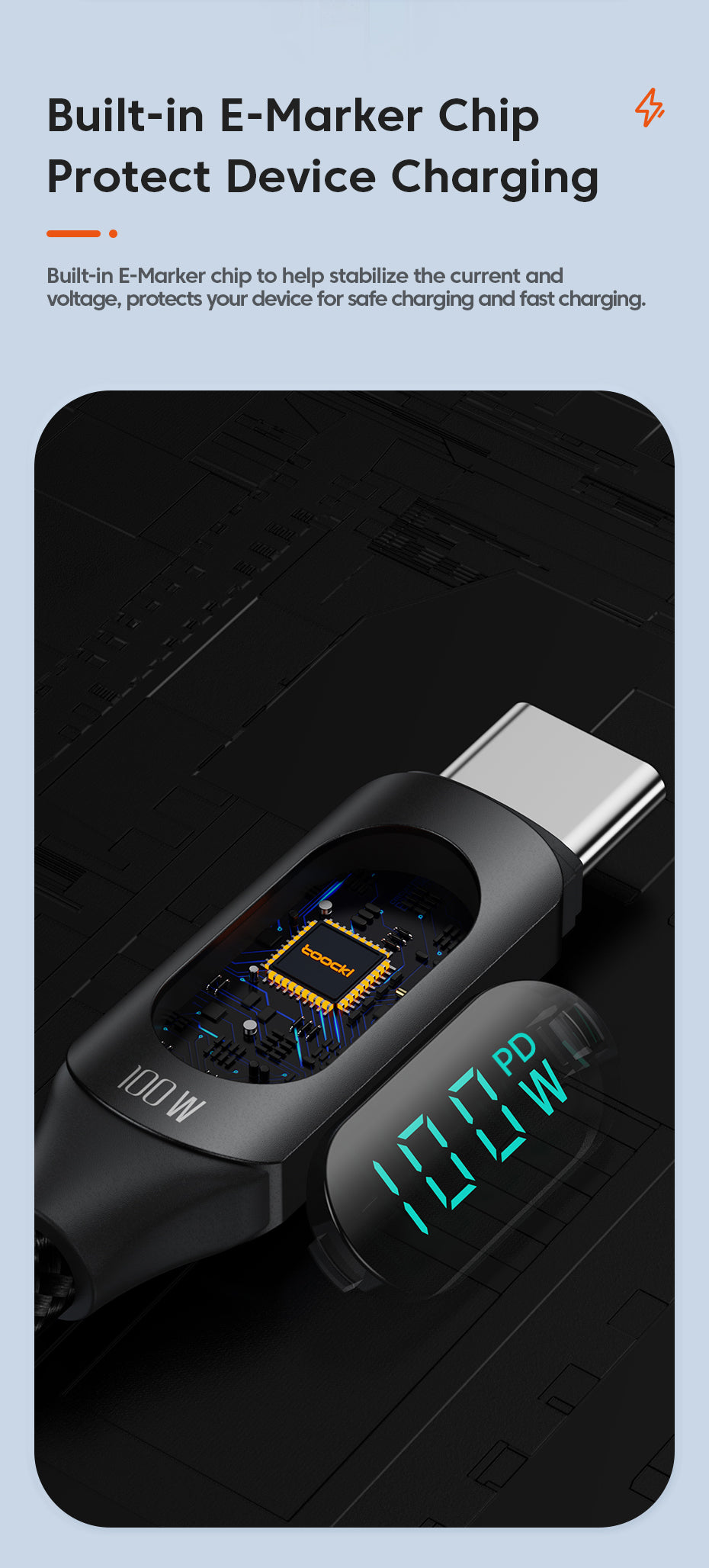 Toocki 100W USB-C till USB-C Digital Kabel - 1 meter