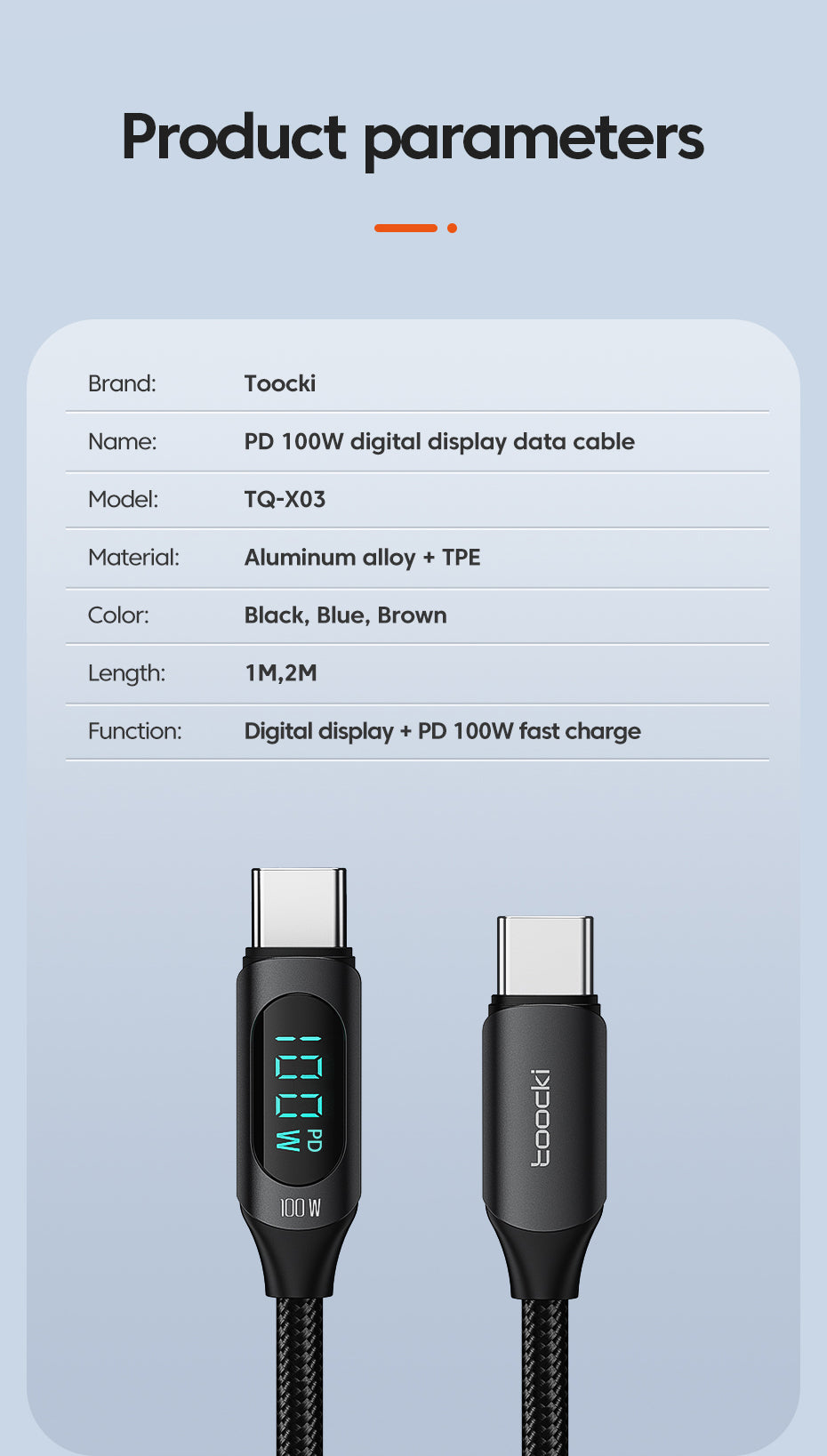 Toocki 100W USB-C till USB-C Digital Kabel - 1 meter