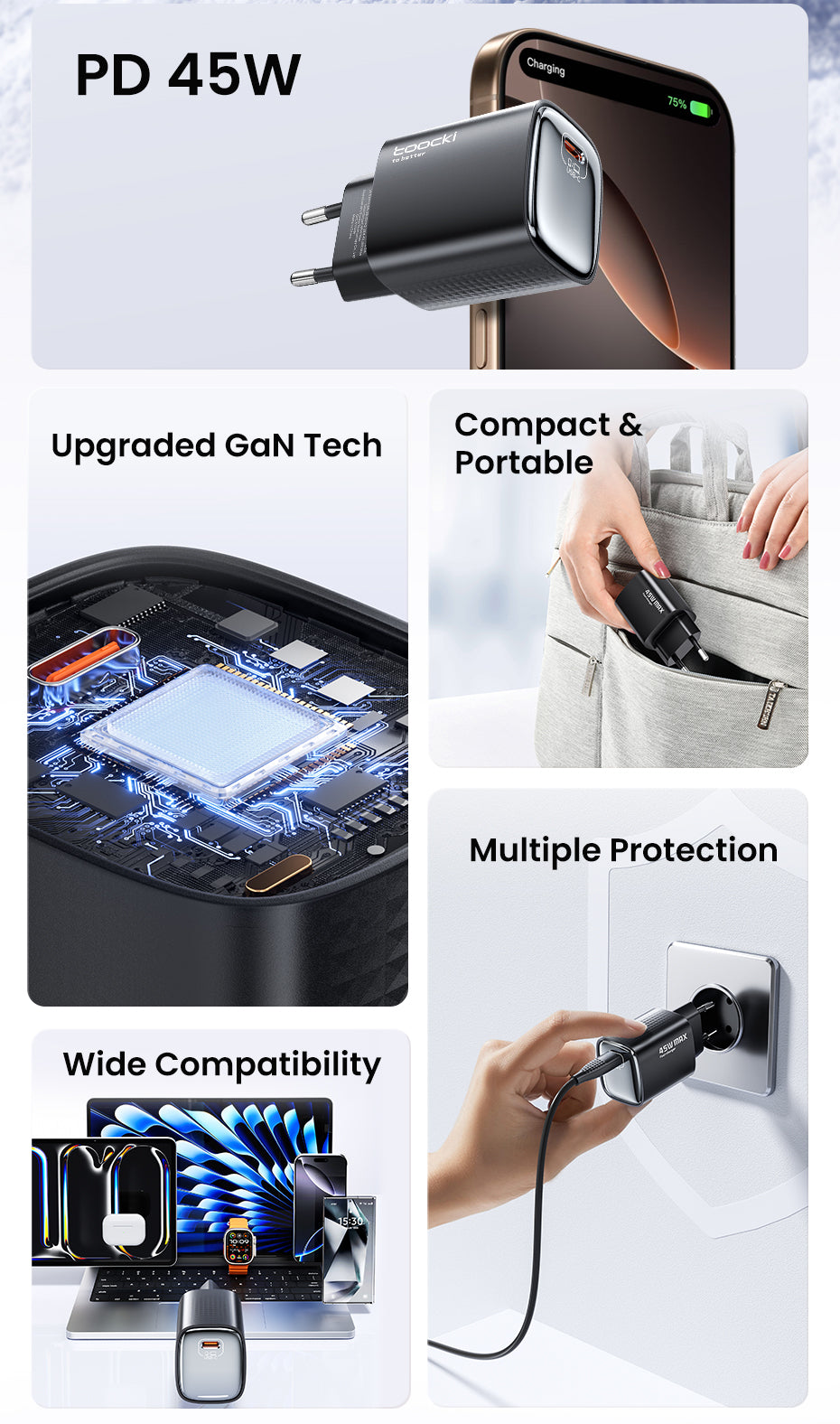 Toocki 45W USB-C Snabbladdare (GaN) - EU-kontakt