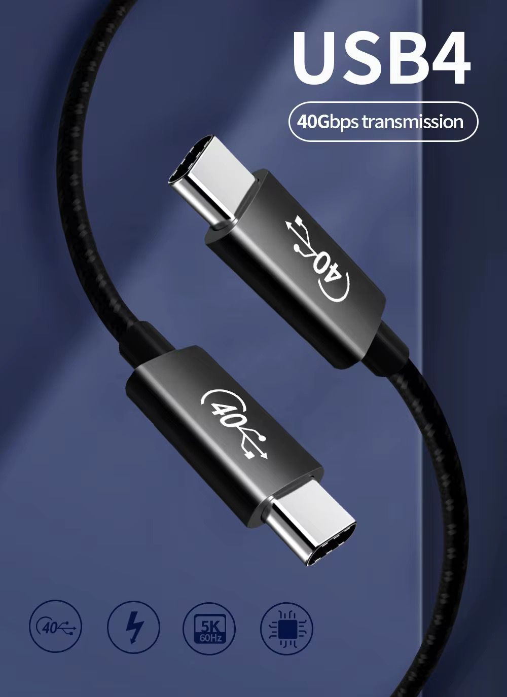 SAN GUAN USB4 Gen3 Coaxial Cable - 40Gbps, 100W PD Fast Charging