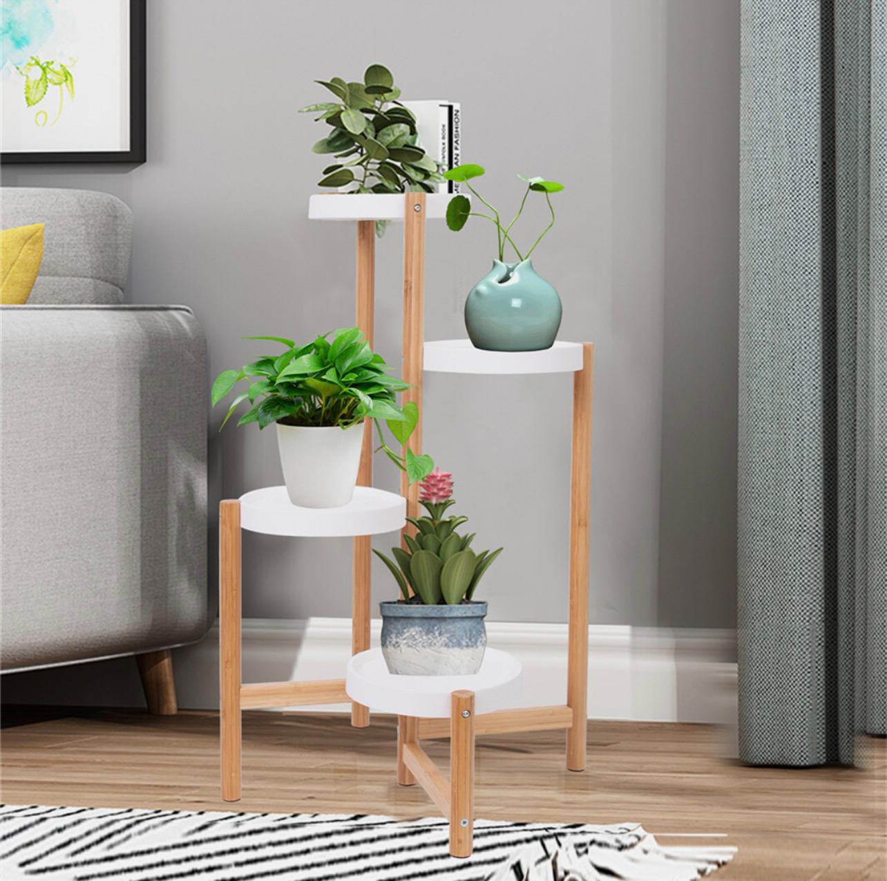 Blomsterställning i Bambu & Plast (4 våningar) – Modell XJJ456-L