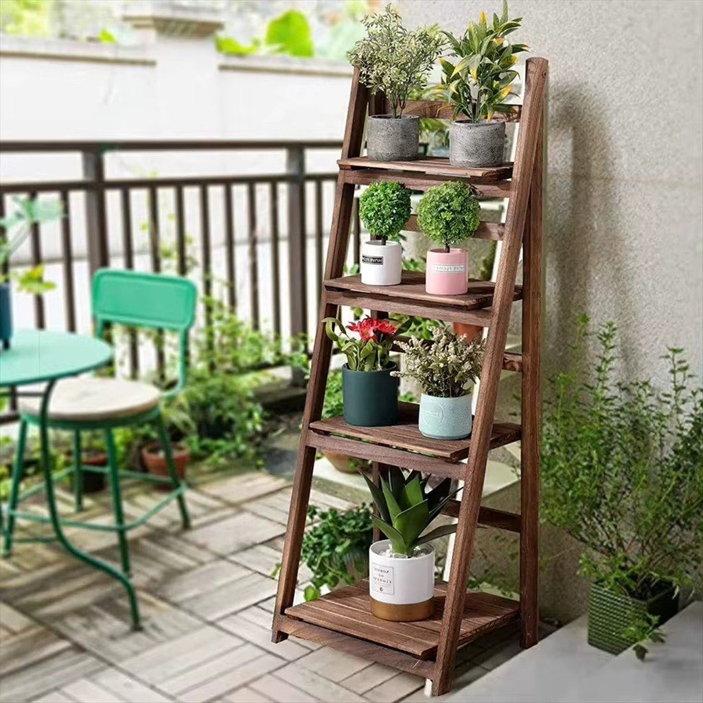 Hopfällbar Blomhylla / Planteringshylla i Trä (4 hyllplan) – Modell JJ-ZZ131
