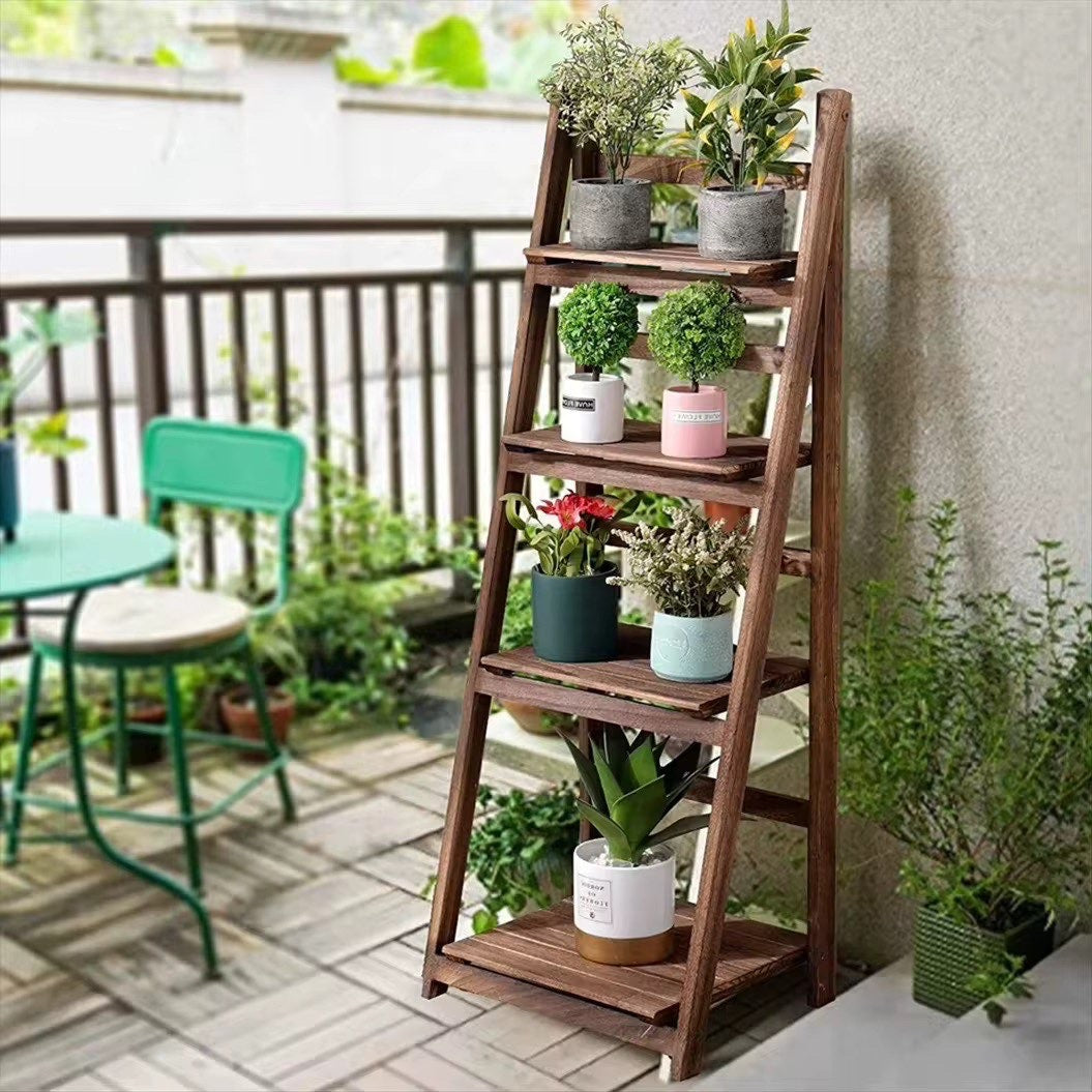 Hopfällbar Blomhylla / Planteringshylla i Trä (4 hyllplan) – Modell JJ-ZZ131
