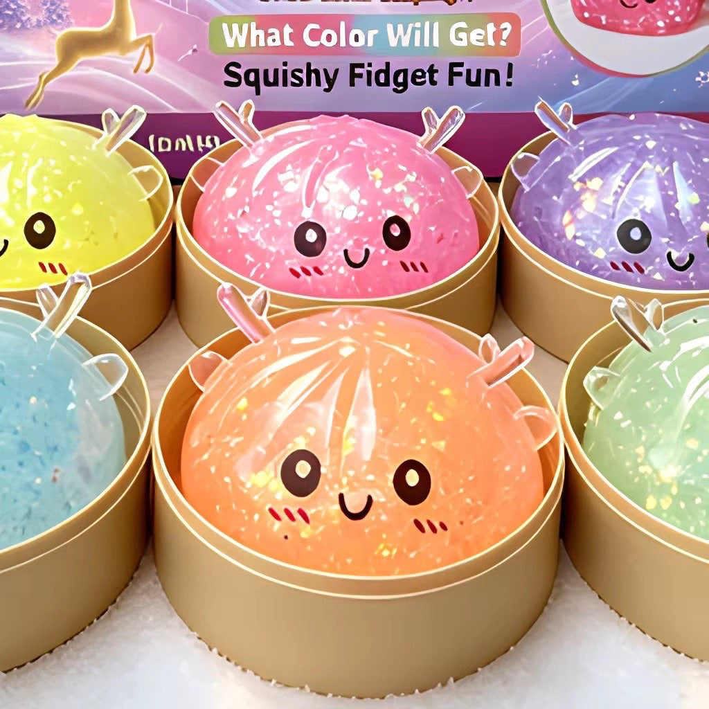 Mystery Deer Squishy med Glitter & Blomsterpaljetter | Purple Edition