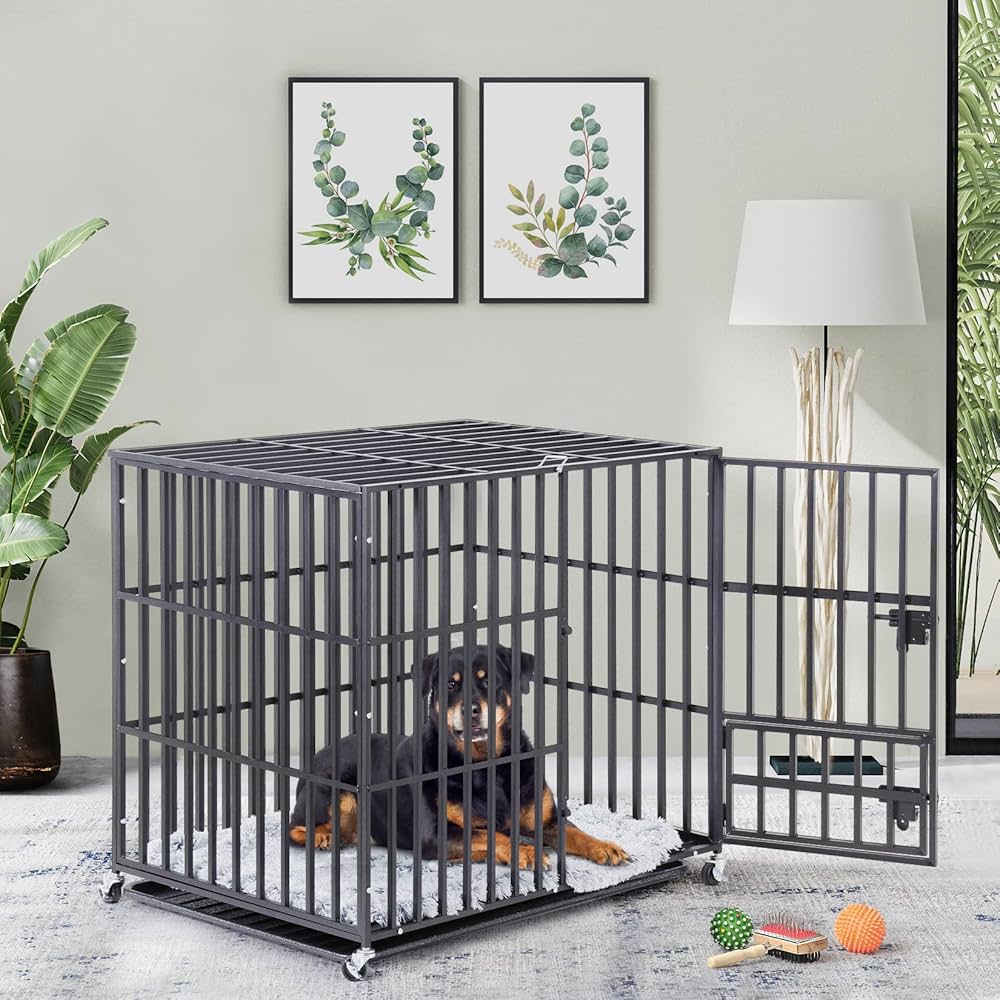 Robust hundbur i metall med hjul – XPET686