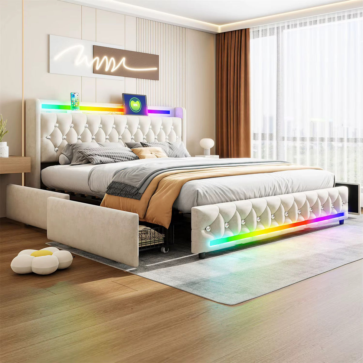 Smart säng 160x200 med Bluetooth, LED, USB & Type-C