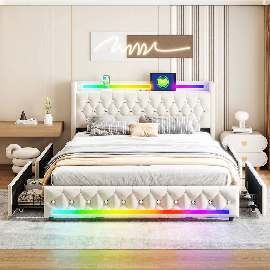 Smart säng 160x200 med Bluetooth, LED, USB & Type-C