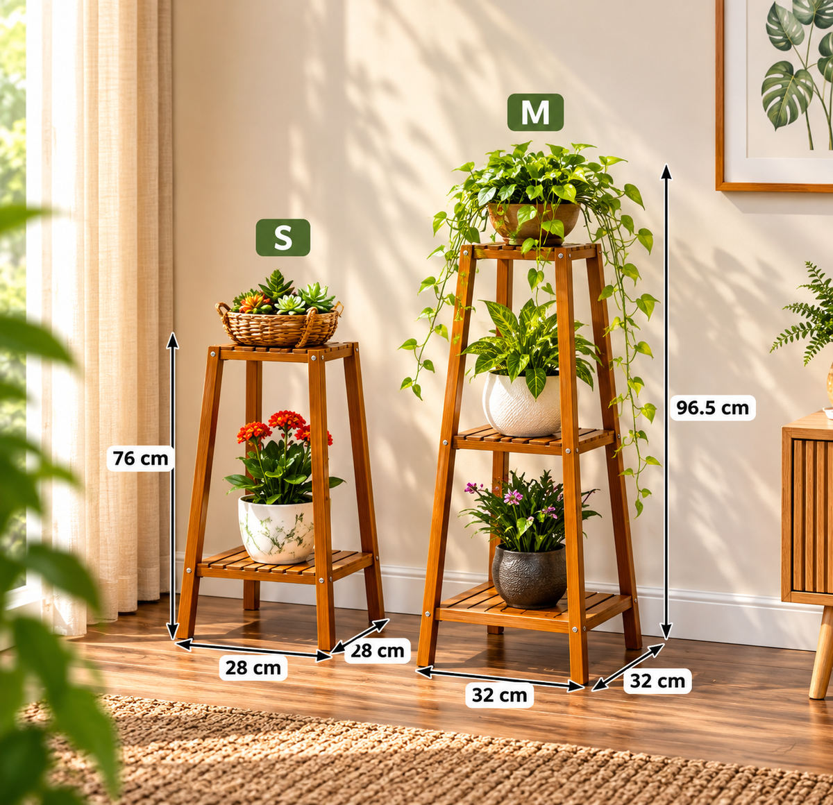 Blomhylla i Bambu – 2-pack Växtställ S & M