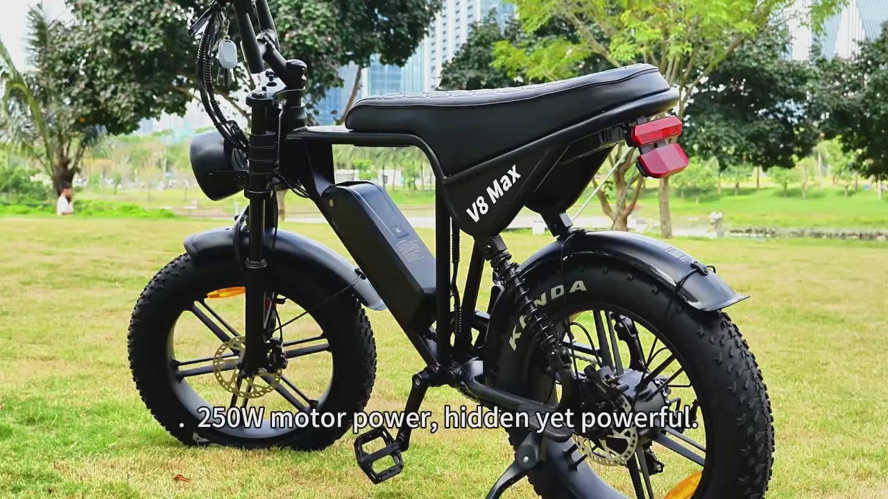 V8 Max Electric Bike – 250W Motor, 48V Battery, 20” Fat Tire